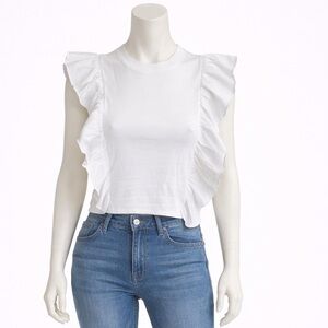 Aritzia Wilfred White Ruffle Sleeve Top – 100% Cotton – Size XS